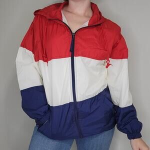 Vintage Jennifer Moore Activewear Red, White and Blue Windbreaker Size Small